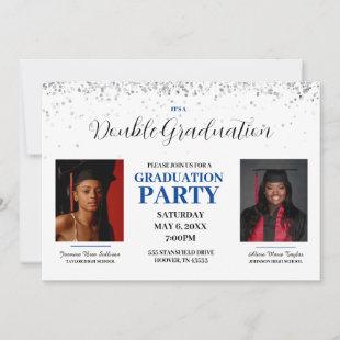 Blue and White Double Graduation Invitation