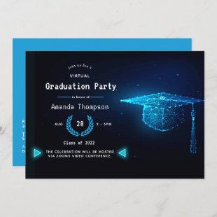 Blue and White Glow Virtual Graduation Party Invitation
