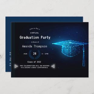 Blue and White Glow Virtual Graduation Party Invitation