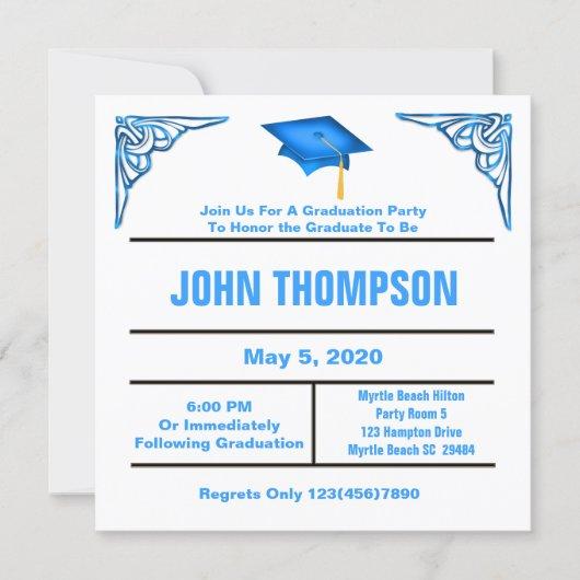 Blue and White Graduation Party Invitation