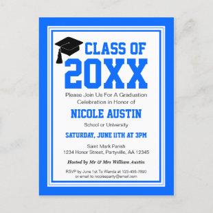 Blue and White Graduation Party Invitation Postcard