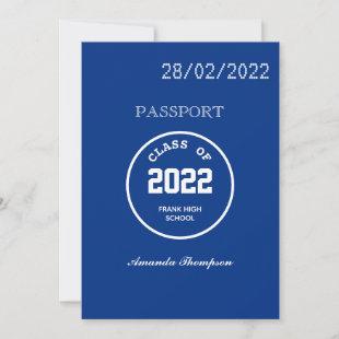 Blue and White Graduation Passport Photo Invitation