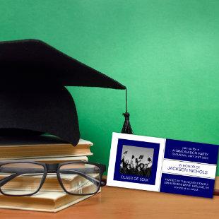 Blue and White Graduation Photo Cards