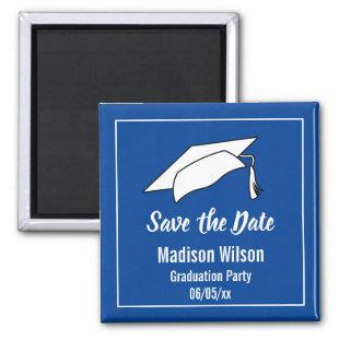 Blue and White Save the Date Graduation Party Magnet