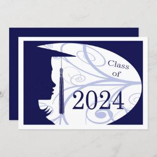 Blue and White Silhouette 2024 Graduation Party Invitation