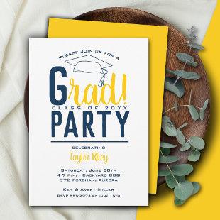Blue and Yellow Graduation Party Invitation