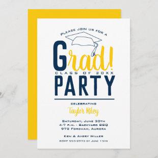 Blue and Yellow Graduation Party Invitations