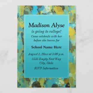 Blue and Yellow Paint "Off To College" Invite