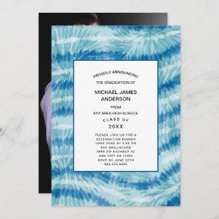 Blue Aqua Tie Dye photo graduation invitation