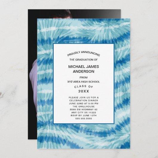 Blue Aqua Tie Dye photo graduation invitation