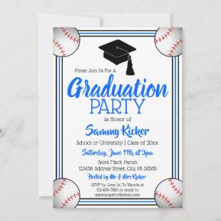 Blue & Black Baseball Graduation Party Invitation