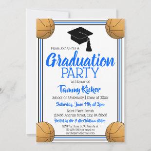 Blue & Black Basketball Graduation Party Invitation