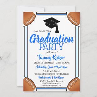 Blue & Black Football Graduation Party Invitation