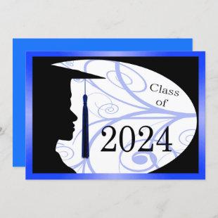 Blue & Black Man Silhouette 2024 Graduation Party Invitation