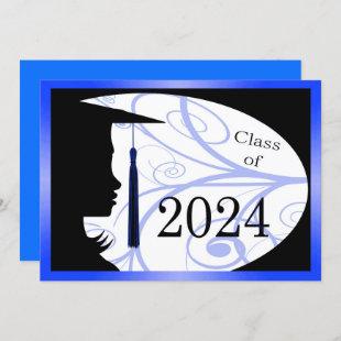 Blue & Black Silhouette 2024 Graduation Party Invitation