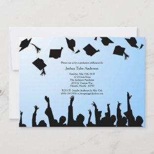 Blue Black Silhouette Graduation Party Invitation