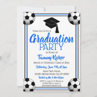 Blue & Black Soccer Graduation Party Invitation
