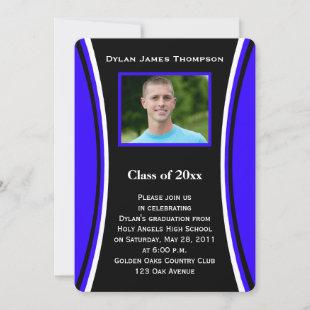 Blue, Black, White Photo Graduation Invitation
