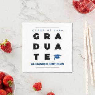 Blue Bold GRADUATE Letters and Cap Graduation Napkins