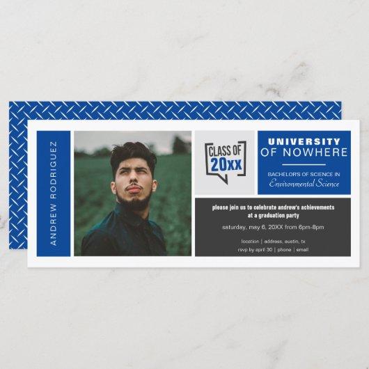 Blue Boxes & Photo Wide Graduation Invitation