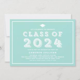 Blue Cap Class of 2024 Retro Graduation Invitation