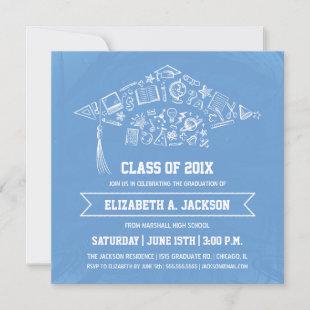 Blue Chalkboard Graduation Invitation with Photo