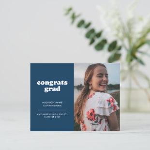Blue Congrats Grad Photo Graduation Invitation Postcard