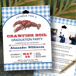 Blue Crawfish Boil 3 Photo Graduation BBQ Party Invitation