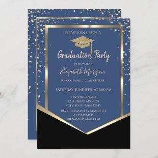 Blue,Diamonds Gold Graduation Cap Graduation Invitation