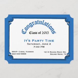 Blue Diploma Graduation Party Invitation