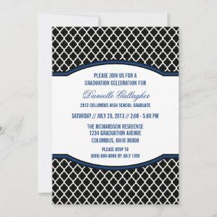 Blue Elegant Quatrefoil Graduation Invitation