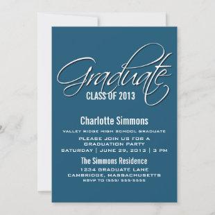 Blue Elegant Script Graduation Invite