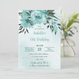 blue flowers greenery botanical birthday invitation