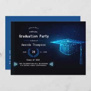 Blue Glow Futuristic Virtual Graduation Party Invitation