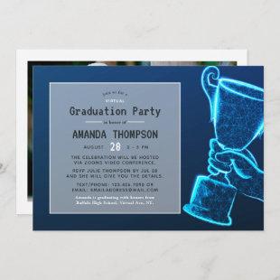 Blue Glow Futuristic Virtual Graduation Party Invitation