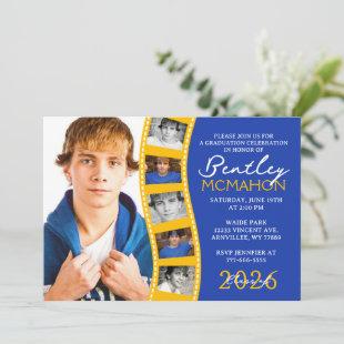 Blue & Gold 6 Photo Filmstrip Graduation Collage Invitation