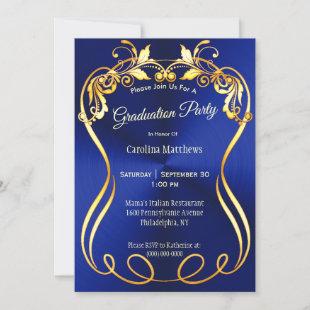 Blue Gold Elegant Graduation Invitation