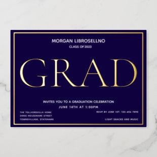 Blue Gold Grad Graduation Foil Invitation