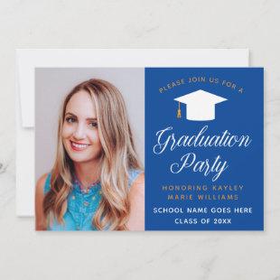 Blue Gold Graduate Photo 2022 Graduation Party Invitation