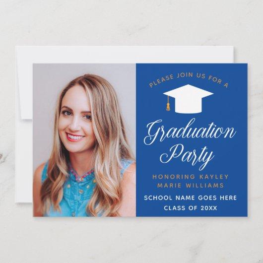 Blue Gold Graduate Photo 2023 Graduation Party Invitation