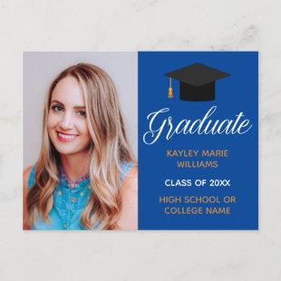 Blue Gold Graduation Photo Graduate Announcement Postcard