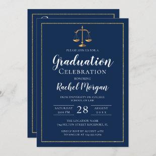 Blue Gold Justice Law School  Graduation Photo Invitation