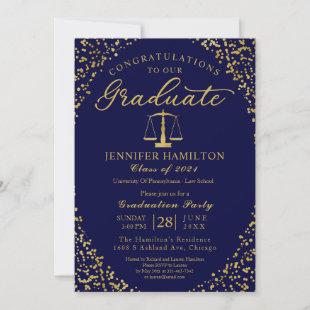 Blue Gold Law School Graduation Party Invitation