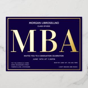 Blue Gold MBA Graduation Foil Invitation