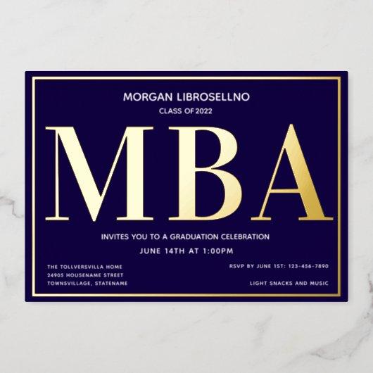 Blue Gold MBA Graduation Foil Invitation