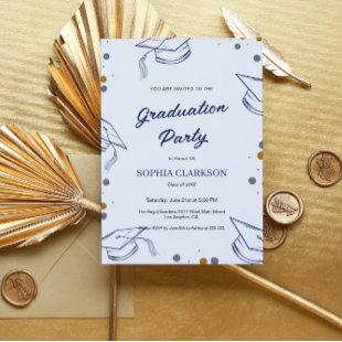 Blue & Gold Minimalist Graduation Invitation