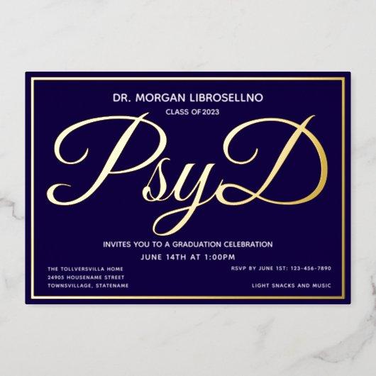Blue Gold PsyD Graduation Foil Invitation