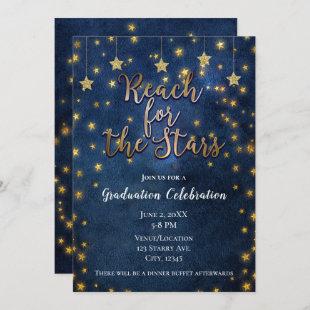 Blue Gold Reach for the Stars Celestial Graduation Invitation