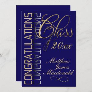 Blue Gold Reflection Classic Graduation Party   Invitation
