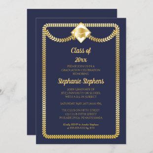 Blue | Gold Serpentine Graduation Party Invitation